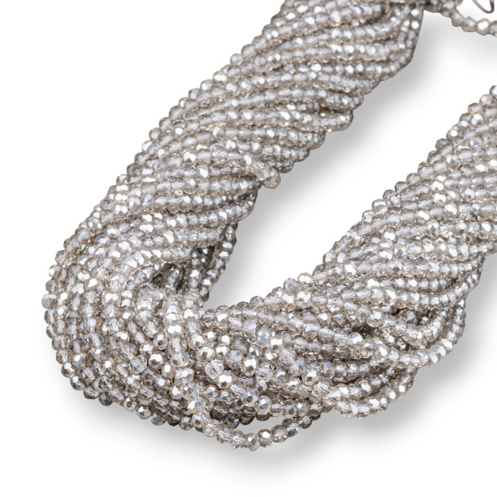 Crystal Beads Faceted Rondelles 4x3mm 100 STRANDS On Cotton Thread Ready to Use Silver Smoke
