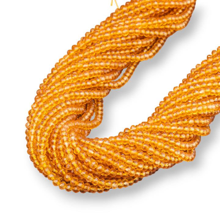 Crystal Beads Faceted Rondelles 4x3mm 100 STRANDS On Cotton Thread Ready to Use Topaz