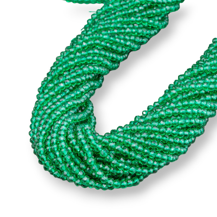 Perline Di Cristalli Rondelle Sfaccettate 4x3mm 100 FILI Su Filo Di Cotone Pronti all'uso Verde