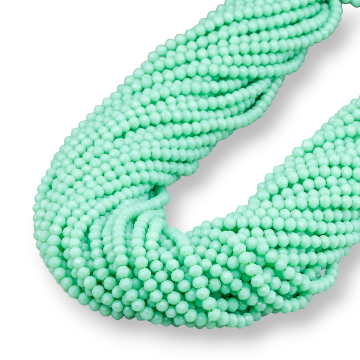Kristallperlen, Rondelle, facettiert, 4 x 3 mm, 100 Stränge auf Baumwollfaden, gebrauchsfertig, hellgrün, voll