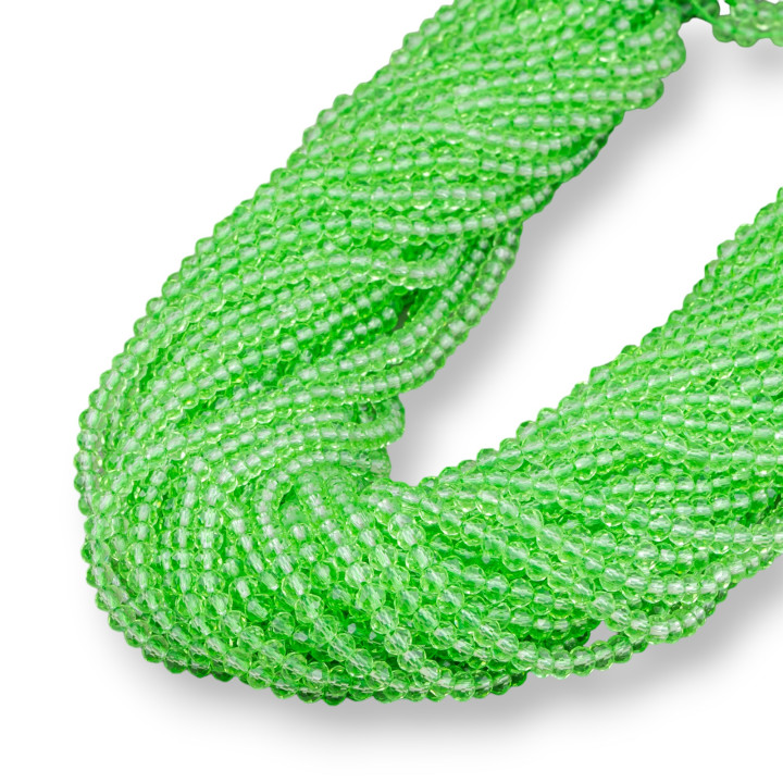 Cuentas de Cristal Rondelle Facetado 4x3mm 100 HILOS en Hilo de Algodón Listo para Usar Verde Claro Transparente