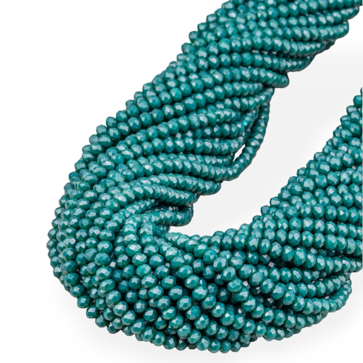 Crystal Beads Faceted Rondelle 4x3mm 100 STRANDS σε βαμβακερή κλωστή Έτοιμη για χρήση Full Smerald Green