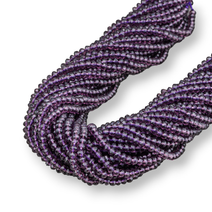 Cuentas de Cristal Rondelle Facetadas 4x3mm 100 HILOS en Hilo de Algodón Listos para usar Morado