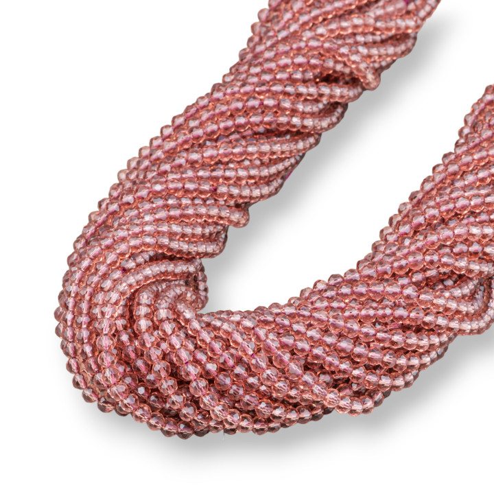 Perline Di Cristalli Rondelle Sfaccettate 4x3mm 100 FILI Su Filo Di Cotone Pronti all'uso Violaceo