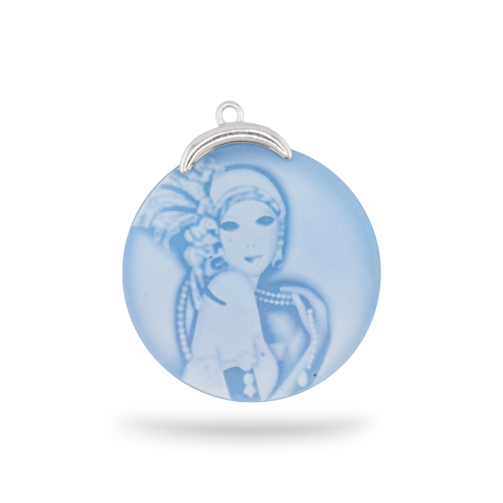 925 Silver Connector Component Natural Agate Cameo Hand Engraved MADE IN ITALY Round 32mm 1pc