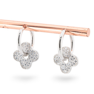 Closed Stud Earrings Of 925 Silver Four Leaf Clover Headband With Zircons 15x20mm Rhodium Plated