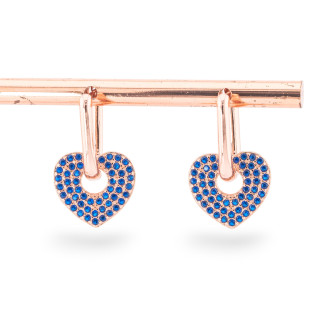 Boucles D'Oreilles Fermées En Argent 925 Avec Micropave' Zircons Avec Coeur 12x20mm 2 Paires Or Rose Bleu