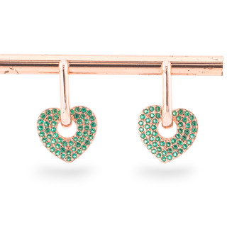 Boucles D'Oreilles Fermées En Argent 925 Avec Micropave' Zircons Avec Coeur 12x20mm 2 Paires Or Rose Vert