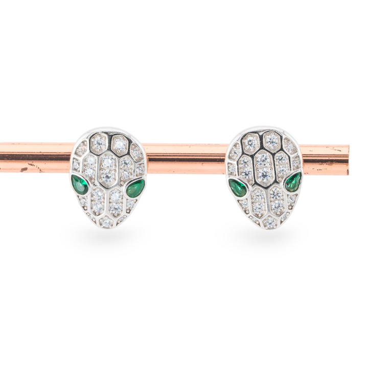 Pendientes de plata 925 con circonitas en forma de serpiente, 10 x 14 mm, chapados en rodio verde