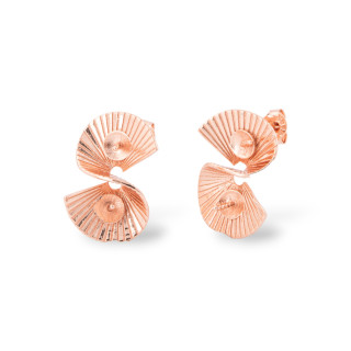 Base Per Orecchini Di Argento 925 A Perno Doppio Ventaglio Con Coppette Per Perle 12x17,5mm 1 Coppia Oro Rosa