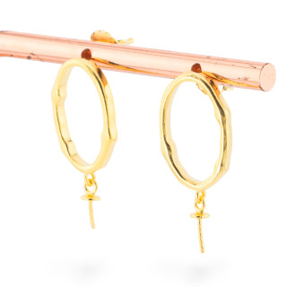 Base Per Orecchini Di Argento 925 Perno Ovale 11x19mm 2 Paia Dorato