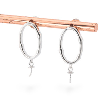 Base Pour Boucles D'Oreilles En Argent 925 Clou Ovale 11x19mm 2 Paires Plaqué Rhodium