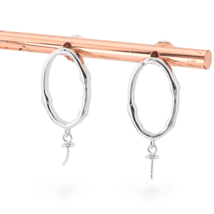 Base Para Pendientes De Plata 925 Stud Oval 11x19mm 2 Pares Rodiado