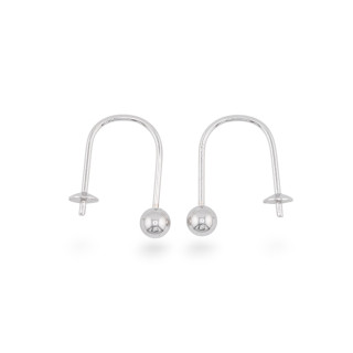 Base Per Orecchini A Monachella A Vite Di Argento 925 11x17mm Con Coppetta Da 4mm 4 Paia Rodiato