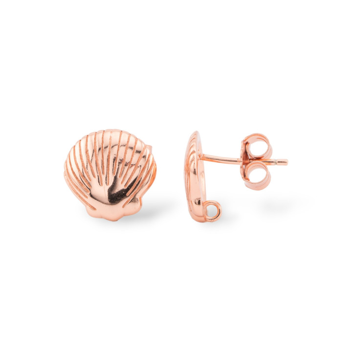Base Per Orecchini A Perno Di Argento 925 Conchiglia 11,5mm 2 Coppie Oro Rosa