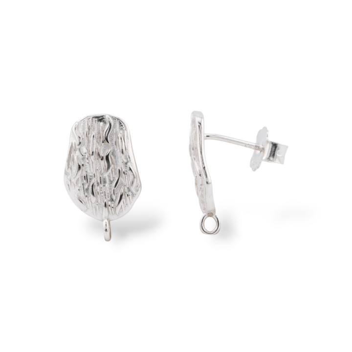 Base Per Orecchini A Perno Di Argento 925 Fantasia 10x15mm 2 Coppie Rodiato