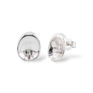 Base Per Orecchini A Perno Di Argento 925 Fantasia 11x13,5mm Con Coppetta Per Perle 2 Coppie Rodiato