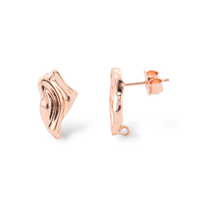 Base Per Orecchini A Perno Di Argento 925 Fantasia 9x16mm 2 Coppie Oro Rosa