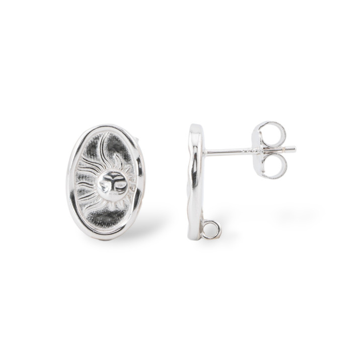 Base Per Orecchini A Perno Di Argento 925 Ovale Sole 9,5x13,5mm 2 Coppie Rodiato