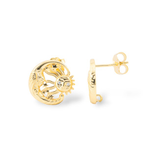 Base Per Orecchini A Perno Di Argento 925 Sole e Luna 13,5mm 2 Coppie Dorato