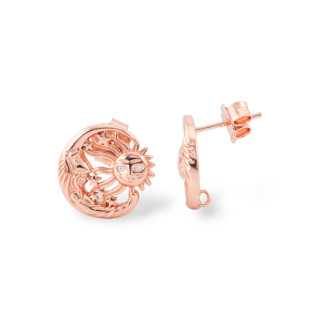 Base Per Orecchini A Perno Di Argento 925 Sole e Luna 13,5mm 2 Coppie Oro Rosa