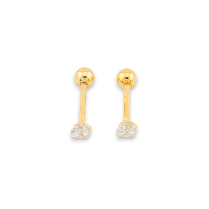 Boucles d'oreilles en argent 925 avec zircon 4 mm, clou à pointe lumineuse avec boule à vis, 5 paires dorées