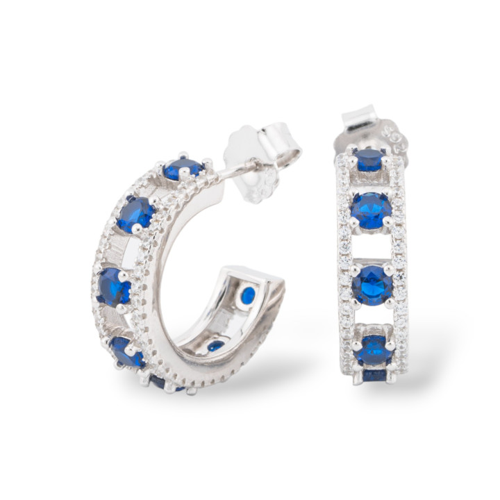 Boucles D'oreilles En Argent 925 Collection Aurora Avec Zircons Bleus