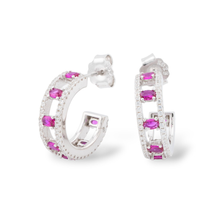 Boucles D'oreilles En Argent 925 Collection Aurora Avec Zircons Rouges