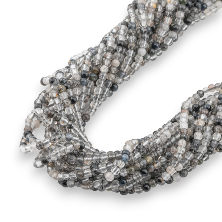 Quarzo Rutilato Nero Graffittato Tondo Liscio  3mm