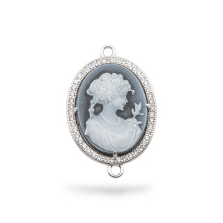 925 Silver Connector Component Natural Agate Cameo Hand Engraved MADE IN ITALY 20x25mm 1pc Black MOD15
