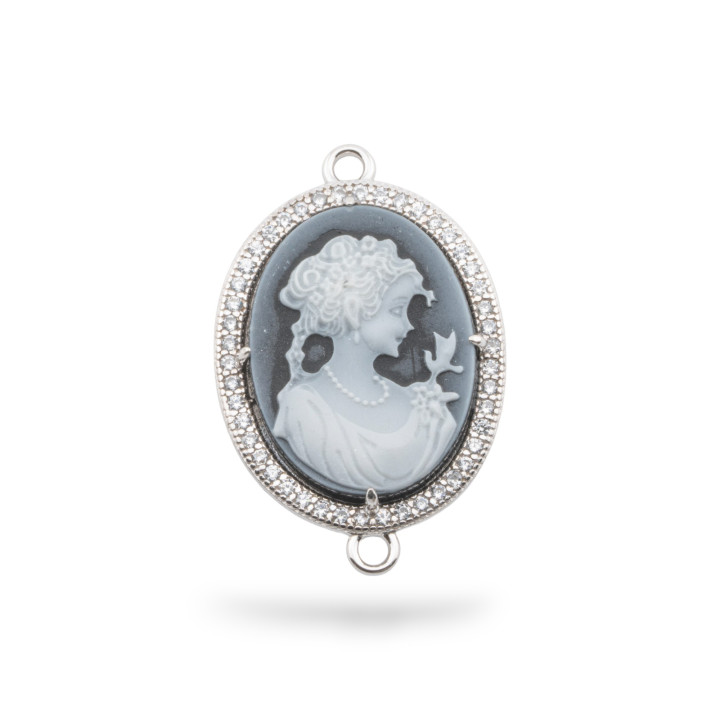 Componente conector de plata 925 Camafeo de ágata natural grabado a mano HECHO EN ITALIA 20x25 mm 1 pieza Negro MOD15