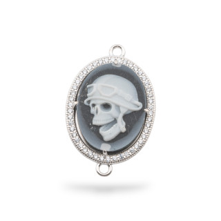 925 Silver Connector Component Natural Agate Cameo Hand Engraved MADE IN ITALY 20x25mm 1pc Black MOD22