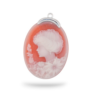 Componente Connettore Di Argento 925 Cammeo Di Agata Naturale Inciso A Mano MADE IN ITALY Ovale 27x37mm 1pz Rossa MOD2
