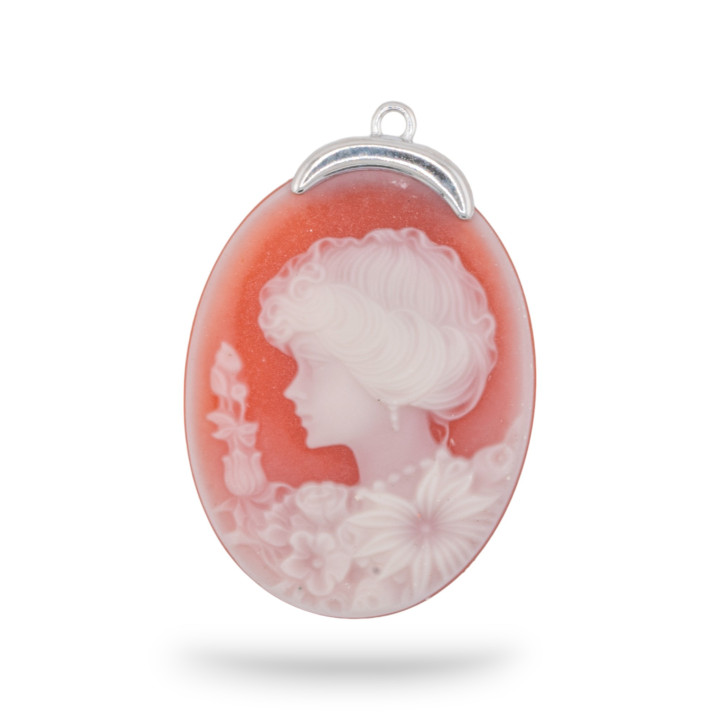 Componente conector de camafeo de ágata natural de plata 925 grabado a mano HECHO EN ITALIA Oval 27x37 mm 1 pieza Rojo MOD2