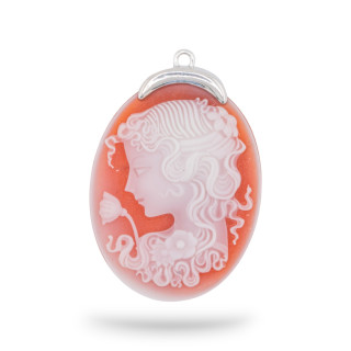 Componente Connettore Di Argento 925 Cammeo Di Agata Naturale Inciso A Mano MADE IN ITALY Ovale 27x37mm 1pz Rossa MOD3