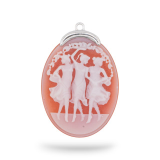 Componente conector de camafeo de ágata natural de plata 925 grabado a mano HECHO EN ITALIA Oval 27x37 mm 1 pieza Rojo MOD5