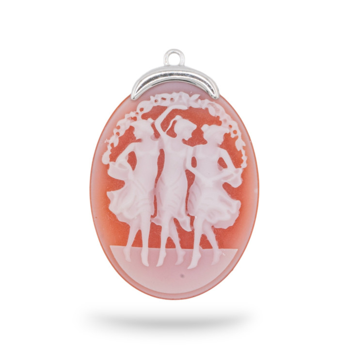 Componente conector de camafeo de ágata natural de plata 925 grabado a mano HECHO EN ITALIA Oval 27x37 mm 1 pieza Rojo MOD5