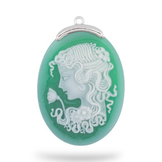 Εξάρτημα σύνδεσης από 925 Silver Natural Agate Cameo χαραγμένο στο χέρι MADE IN ITALY Oval 30x42mm 1pc Πράσινο MOD6