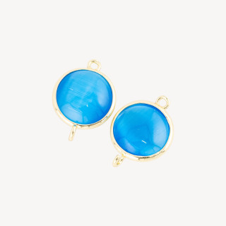 15 mm glatter, runder Katzenaugen-Messing-Komponentenverbinder mit 2 Ringen, 10 Stück, goldblau