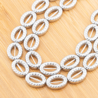 Διάτρητος Οβάλ Ασημί Αιματίτης Με Υφή Marinara 12x16mm