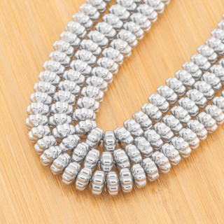 Hématite Plaqué Argent Rondelle Fleur 8x4mm