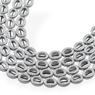 Gebohrter ovaler natürlicher Hämatit mit Marinara-Textur, 8 x 10 mm