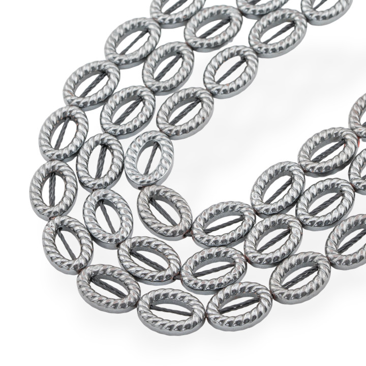 Ematite Naturale Ovale Forato Con Trama Marinara 10x14mm