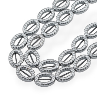 Ovaler natürlicher Hämatit, gebohrt mit Marinara-Textur, 12 x 16 mm