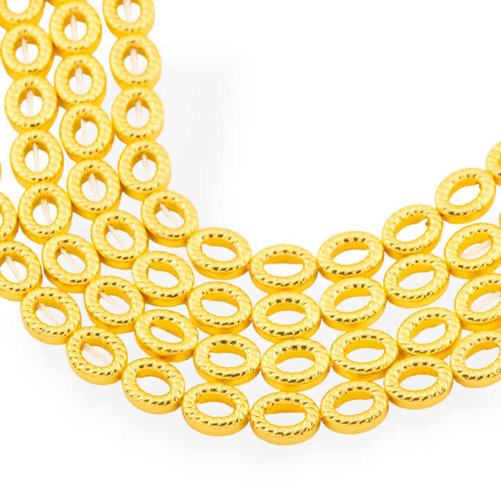 Hämatit, 18 Karat Gold, oval, gebohrt mit Marinara-Textur, 8 x 10 mm