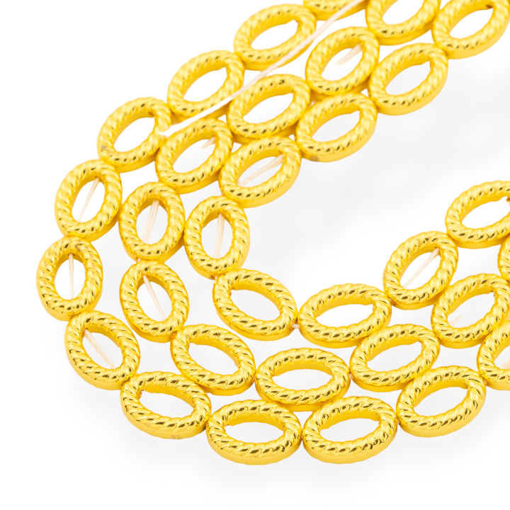 Hematita Ovalada De Oro De 18k Perforada Con Textura Marinara 10x14mm