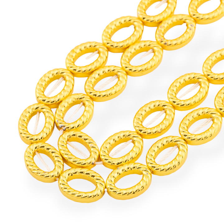 Hematita Ovalada Perforada En Oro De 18k Con Textura Marinara 12x16mm