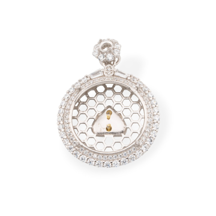 Base for Pendant 925 Silver Bezel Pendant 24x32mm 1pc Rhodium Plated