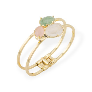 Bracciale Di Bronzo E Centrale Di Pietre Dure Incastonate 28x65mm Dorato Mix Casuale