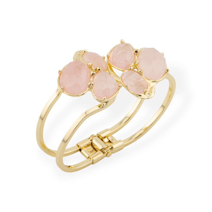 Bronze Bracelet With Central Stones Set 45x65mm Gold Rose Quartz